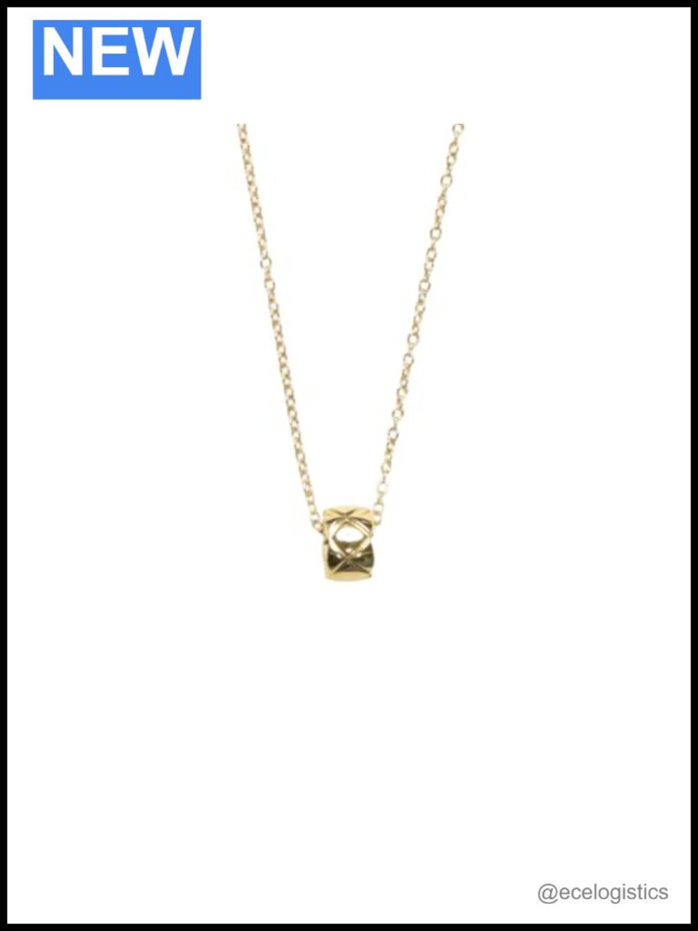 18K Yellow Gold Plated Quilted Round Pendant Necklace Waterproof